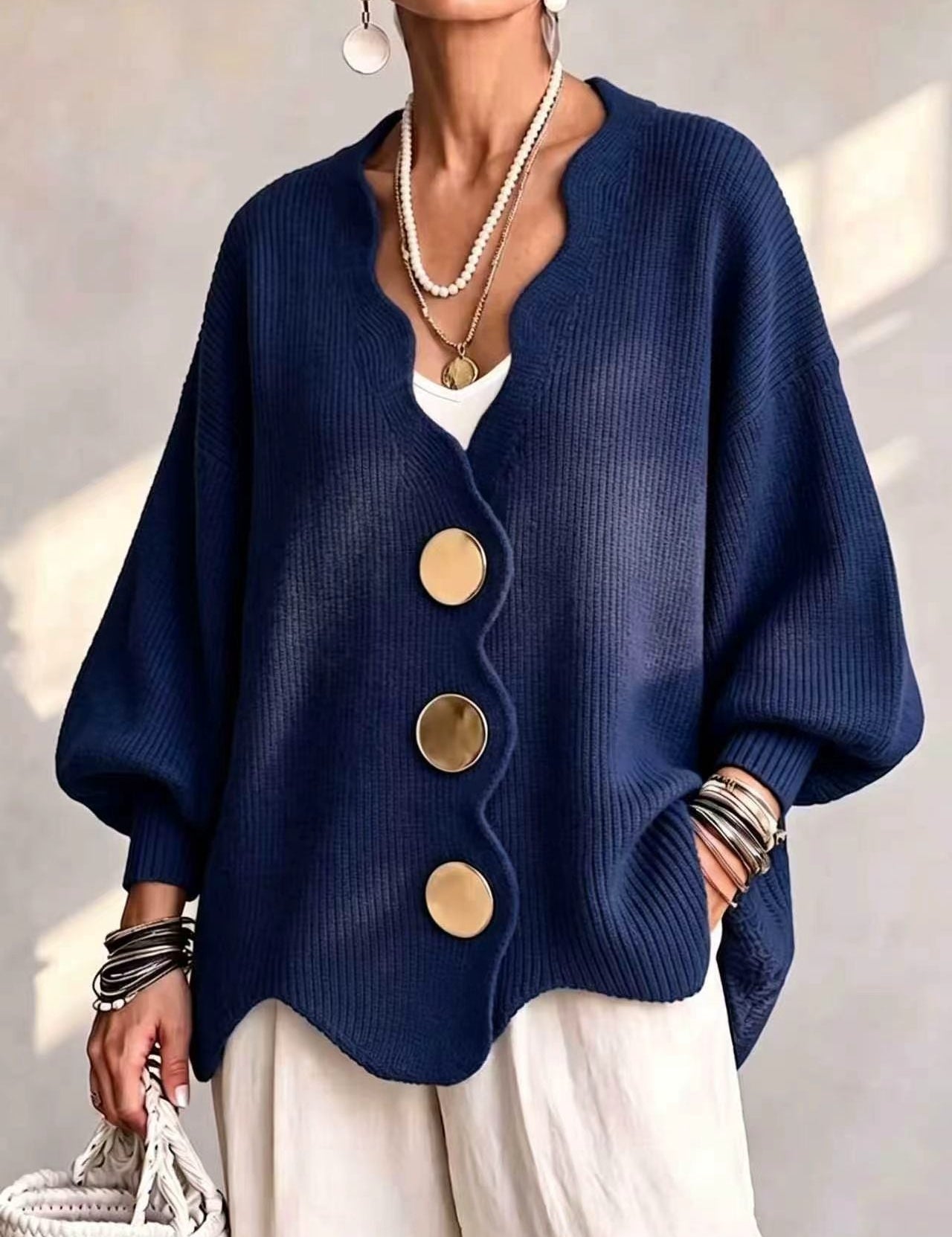 Elvira | Cardigan de Ponto com Botões e Gola em V