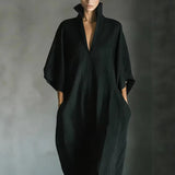 Alina - Vestido longo com mangas 3/4 e decote em V