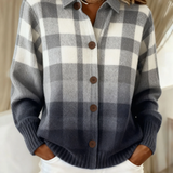 Agnes | Cardigan com Botões em Xadrez Ombre Cinza