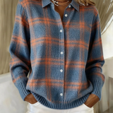 Zafira | Cardigan Azul Quente com Estampa de Quadrados