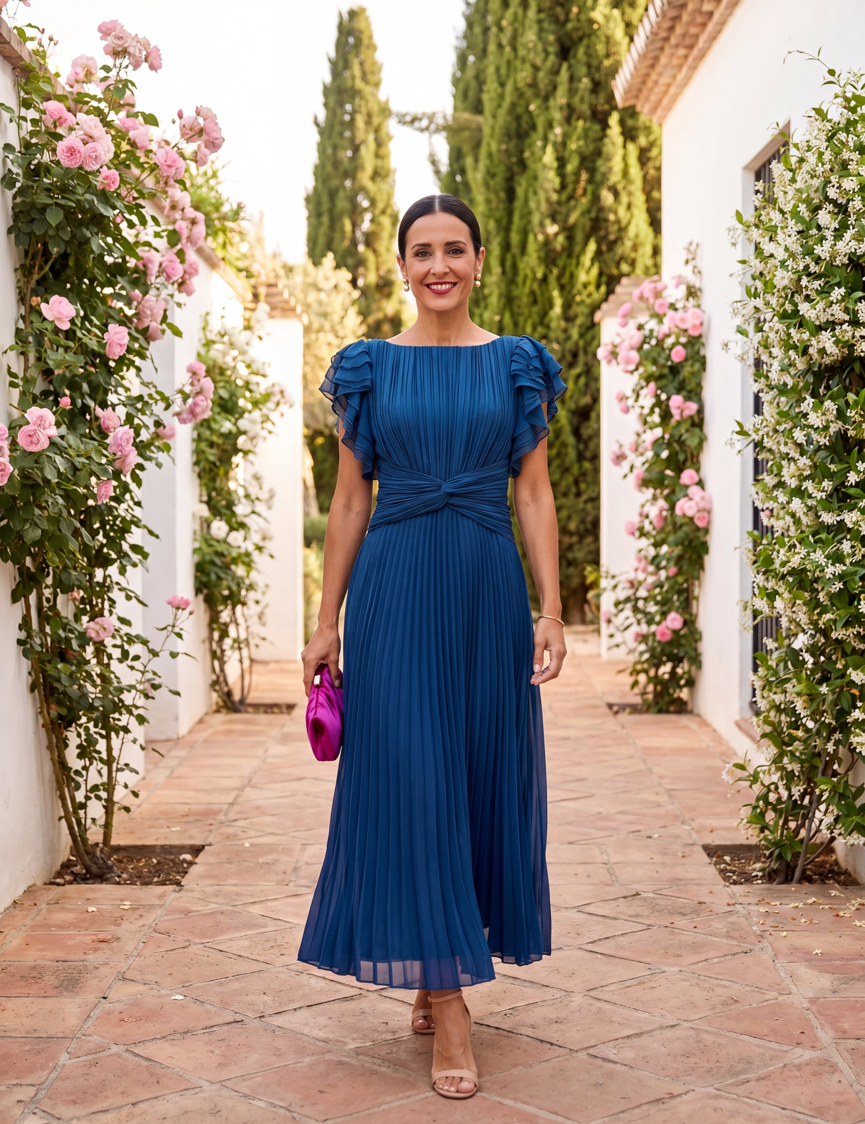 Seraphina | Elegante Vestido Maxi Plissado com Cintura Laçada