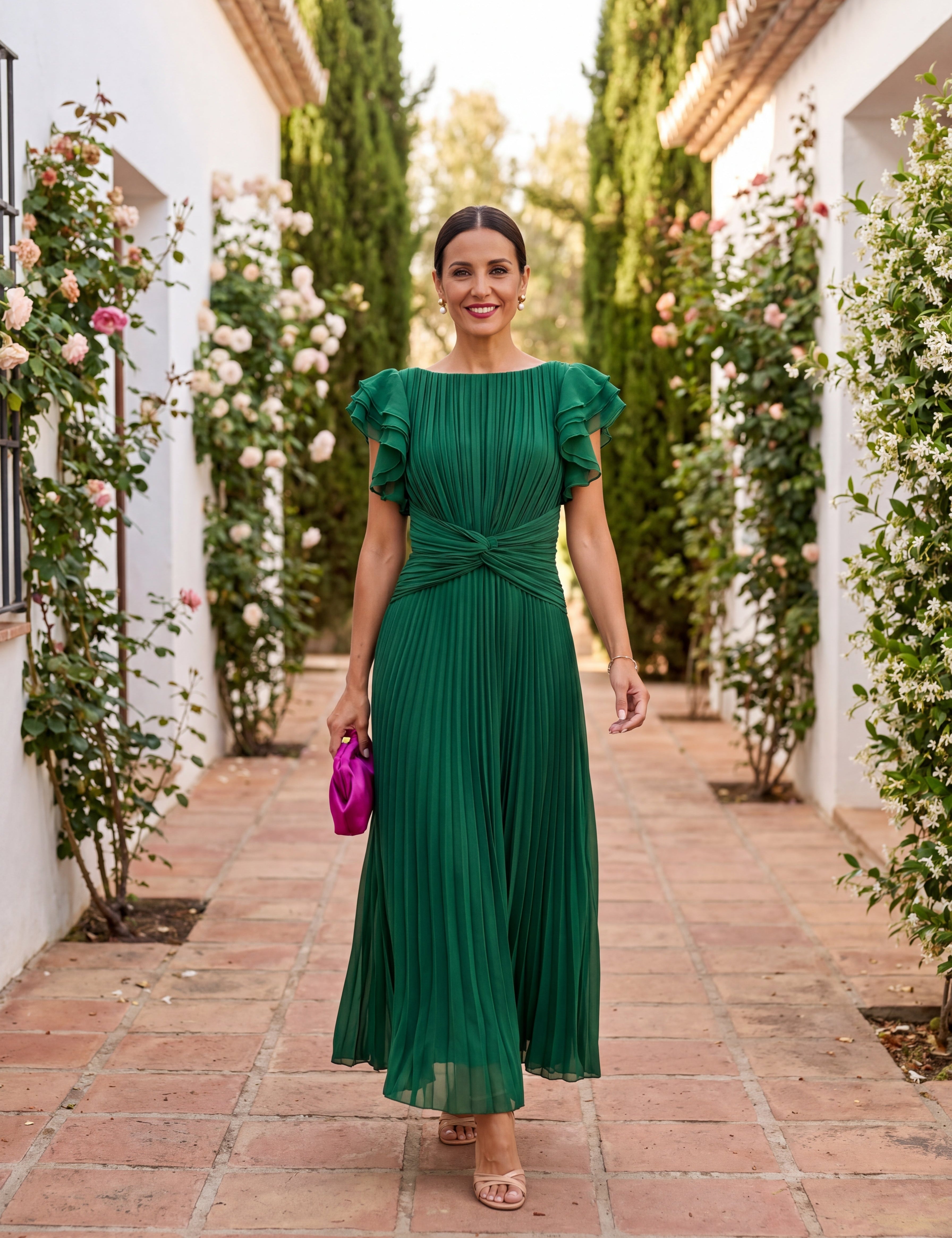 Seraphina | Elegante Vestido Maxi Plissado com Cintura Laçada