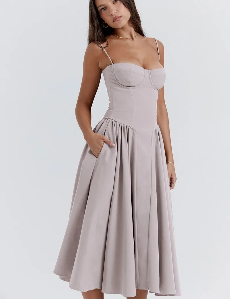 Sigrid | Midi Length Sleeveless Bustier Dress