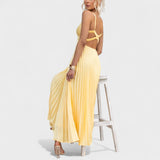 Abia - Vestido maxi amarelo plissado