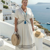 Romane | Vestido midi de mangas curtas e decote em V