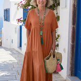 Yvonne | Robe Maxi Azul com Mangas Curtas e Volantes