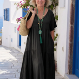 Yvonne | Robe Maxi Azul com Mangas Curtas e Volantes