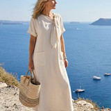 Ameline | Vestido Maxi com Decote Redondo e Mangas Curtas com Bolsos