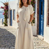 Ameline | Vestido Maxi com Decote Redondo e Mangas Curtas com Bolsos