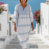 Marguerite | Vestido maxi bordado com mangas longas e decote em V