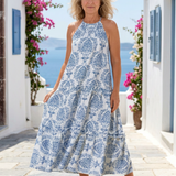 Émilie | Vestido midi sem mangas com gola alta e volantes