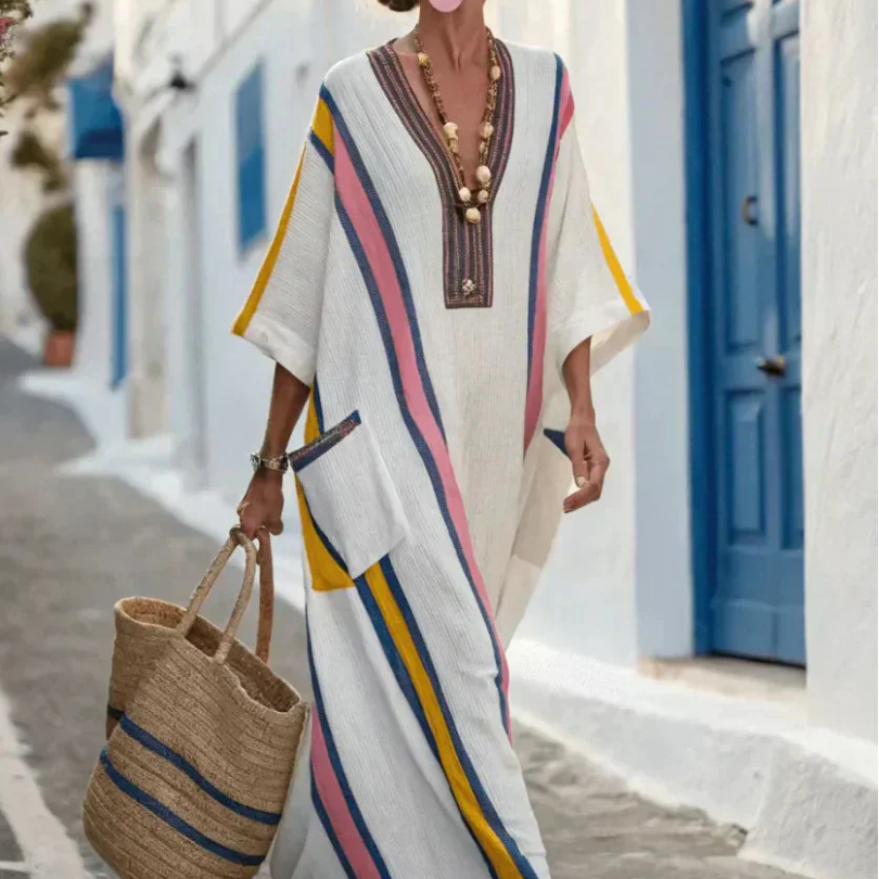 Madeleine | Vestido maxi com mangas de comprimento médio e decote em V