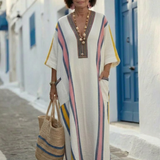 Madeleine | Vestido maxi com mangas de comprimento médio e decote em V
