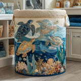 Cesto Estofado com Design de Tartarugas Marinhas e Conchas