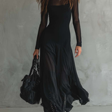 Nina - Vestido maxi preto em tule de corte solto
