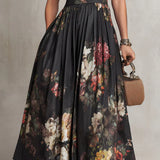 Elsa - Vestido midi plissado com padrão floral