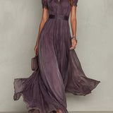 Flávia - Vestido longo roxo com decote