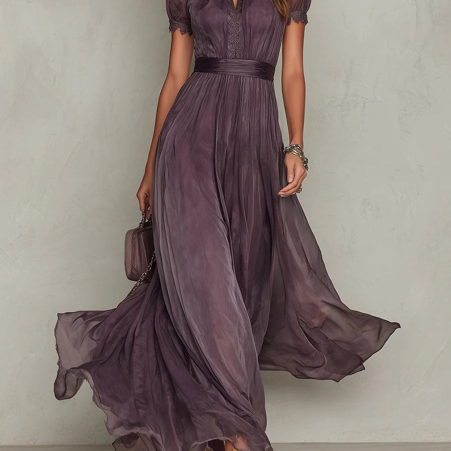Flávia - Vestido longo roxo com decote