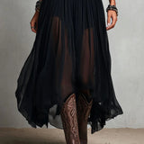 Camisola preta sem mangas com saia de tule, vestido longo maxi (com cinto)