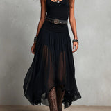 Camisola preta sem mangas com saia de tule, vestido longo maxi (com cinto)