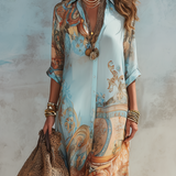 Vestido longo chemisier com estampa floral azul