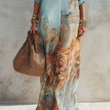Vestido longo chemisier com estampa floral azul