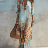 Vestido longo chemisier com estampa floral azul