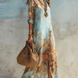 Vestido longo chemisier com estampa floral azul