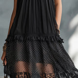 Pauline | Vestido Curto Transparente com Poás, Babados e Detalhes em Renda Preta