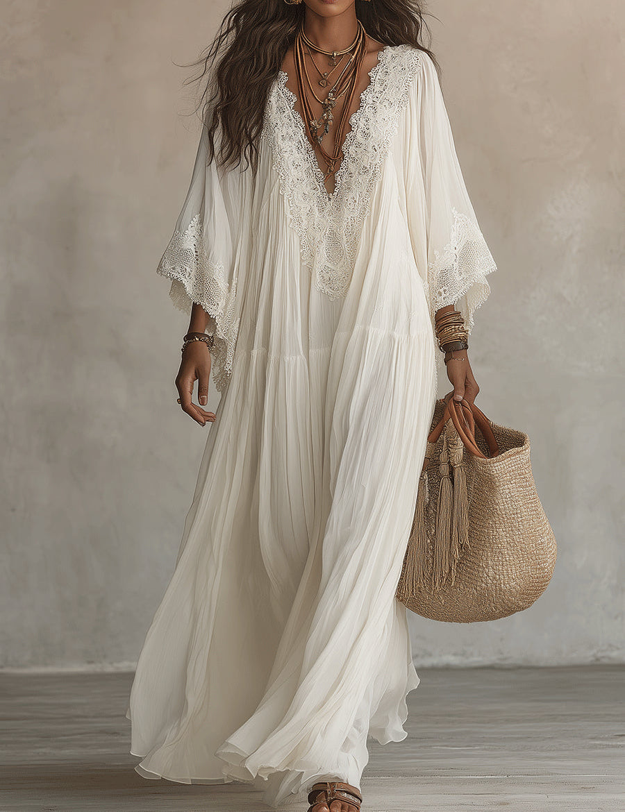 Indara | Vestido Longo Branco com Decote em V