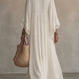 Indara | Vestido Longo Branco com Decote em V