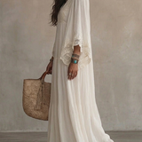 Celeste | Vestido longo em chiffon ivoire e rendas