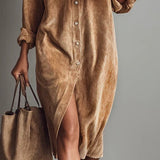 Veronica | Vestido Midi de Pana com Bolsos Frontais e Botões