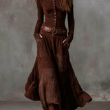 Élise | Vestido Maxi de Suédine com Cinto