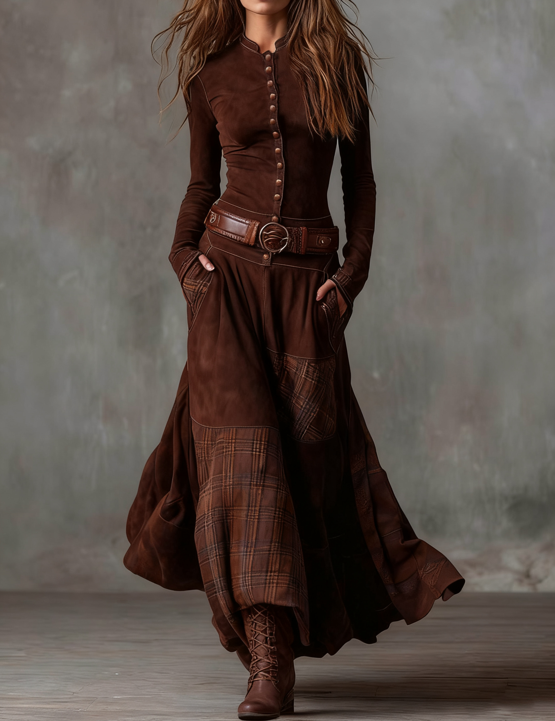 Élise | Vestido Maxi de Suédine com Cinto