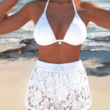 Laluna® | Conjunto de bikini elegante em renda de cor sólida
