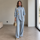Conjunto elegante para mulher: pulôver de gola alta e calças largas