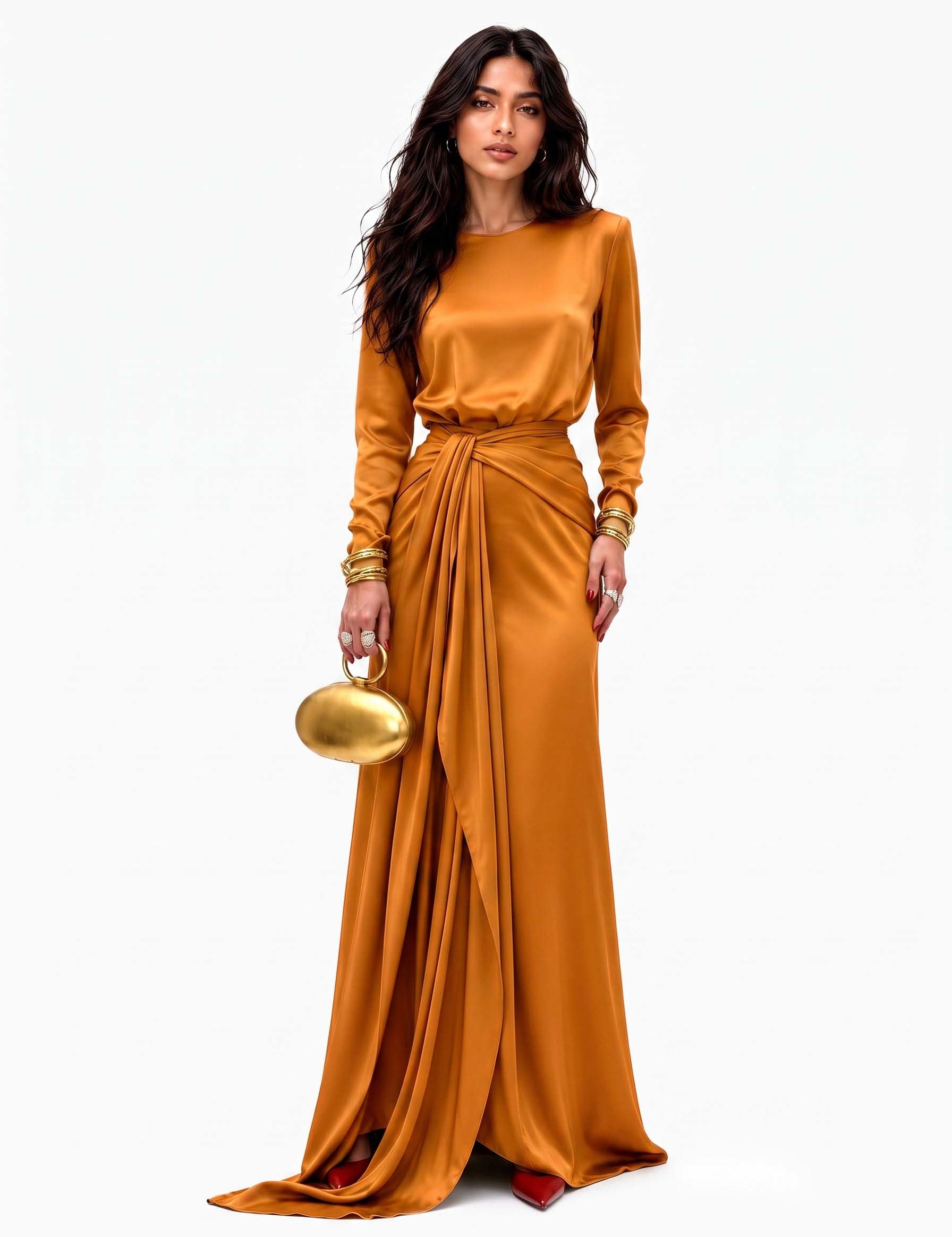Elegante Vestido Maxi de Satén con Drapeado
