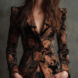 Bertille | Blazer Floral Preto e Bronze com Estampa Elegante