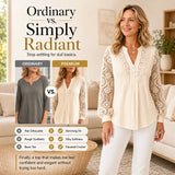 Blusa feminina de renda com decote em V e mangas compridas