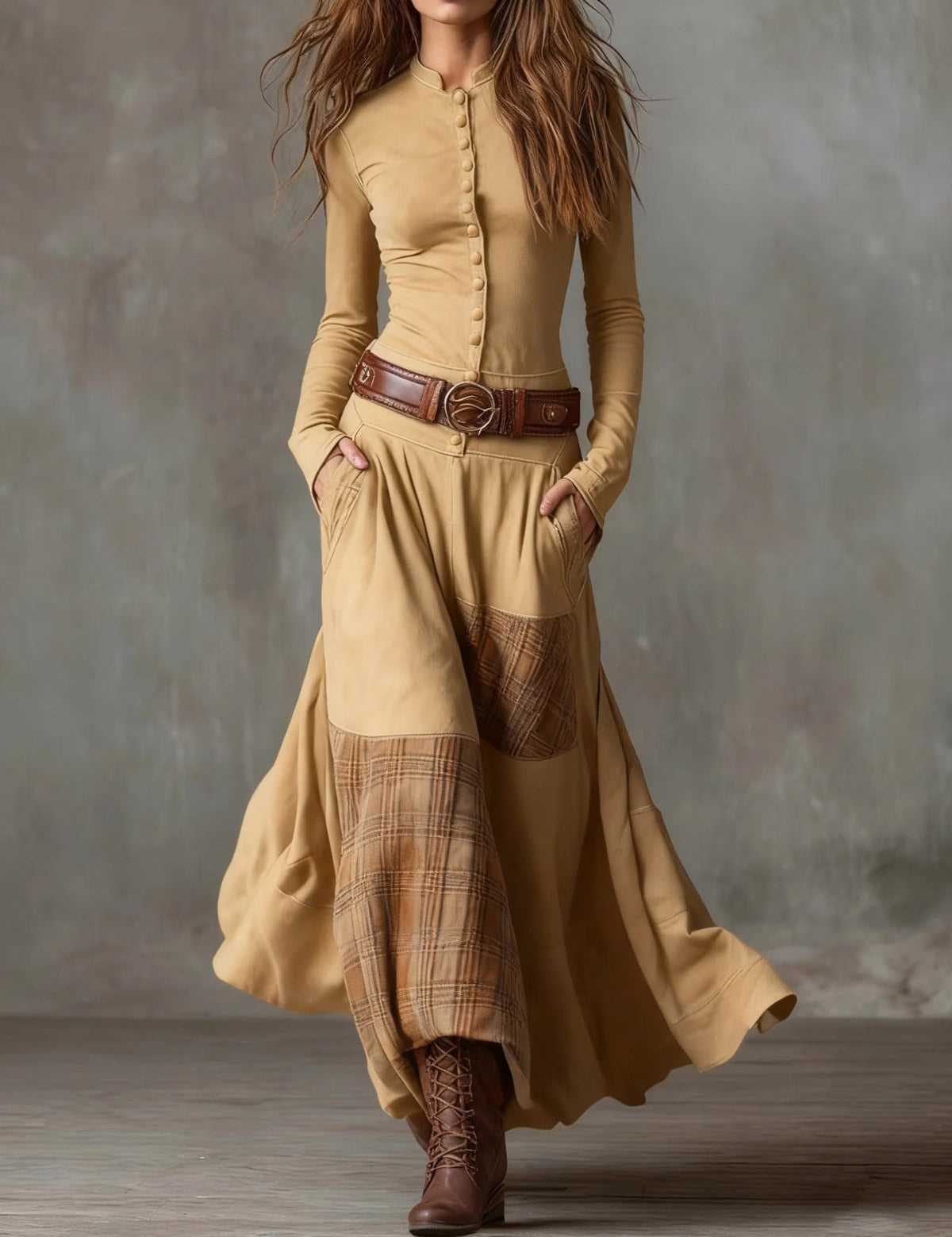 Élise | Vestido Maxi de Suédine com Cinto