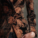 Bertille | Blazer Floral Preto e Bronze com Estampa Elegante