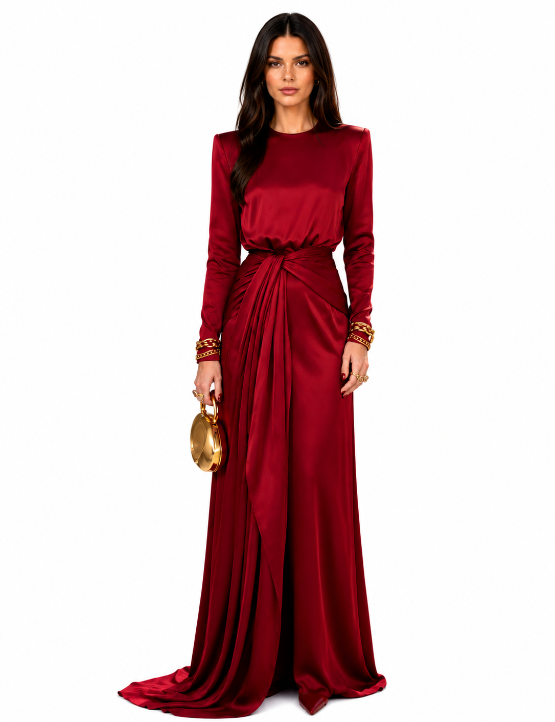 Elegante Vestido Maxi de Satén con Drapeado