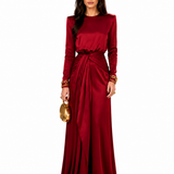 Elegante Vestido Maxi de Satén con Drapeado