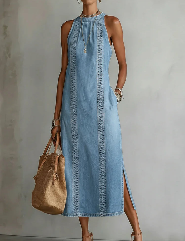 Júlia - Vestido de Denin com Renda Retro