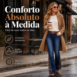 Jean evazado retro para mulher com estampado boémio