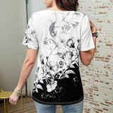 Camisa Floral com Detalhes em Blocos de Cores