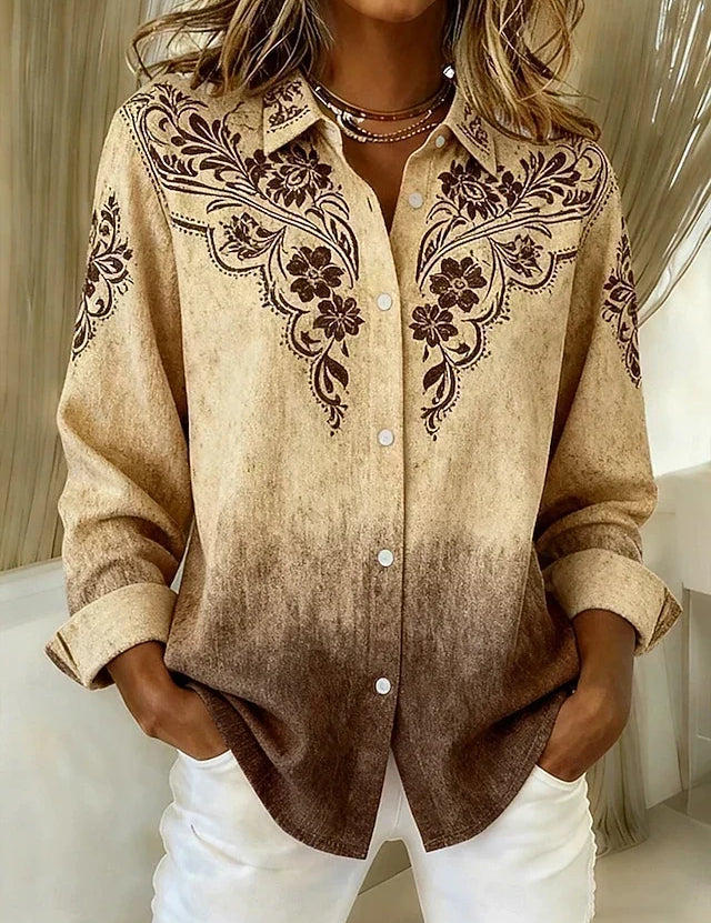 Delamont Paris | Chemisier Vintage Floral com Estilo Western e Fecho Abotoado