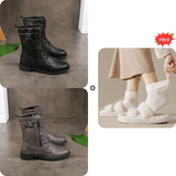 50 % de desconto! 🚨 Botas de couro ortopédicas para mulheres com biqueira redonda e fecho lateral