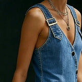 Vera - Vestido Longo de Denim com Botões